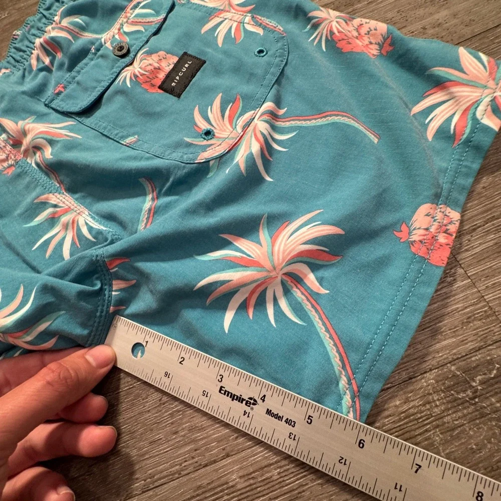 Rip Curl Shorts Mens S Teal Polyester Tropical Pineapple Summer Beach Surfing